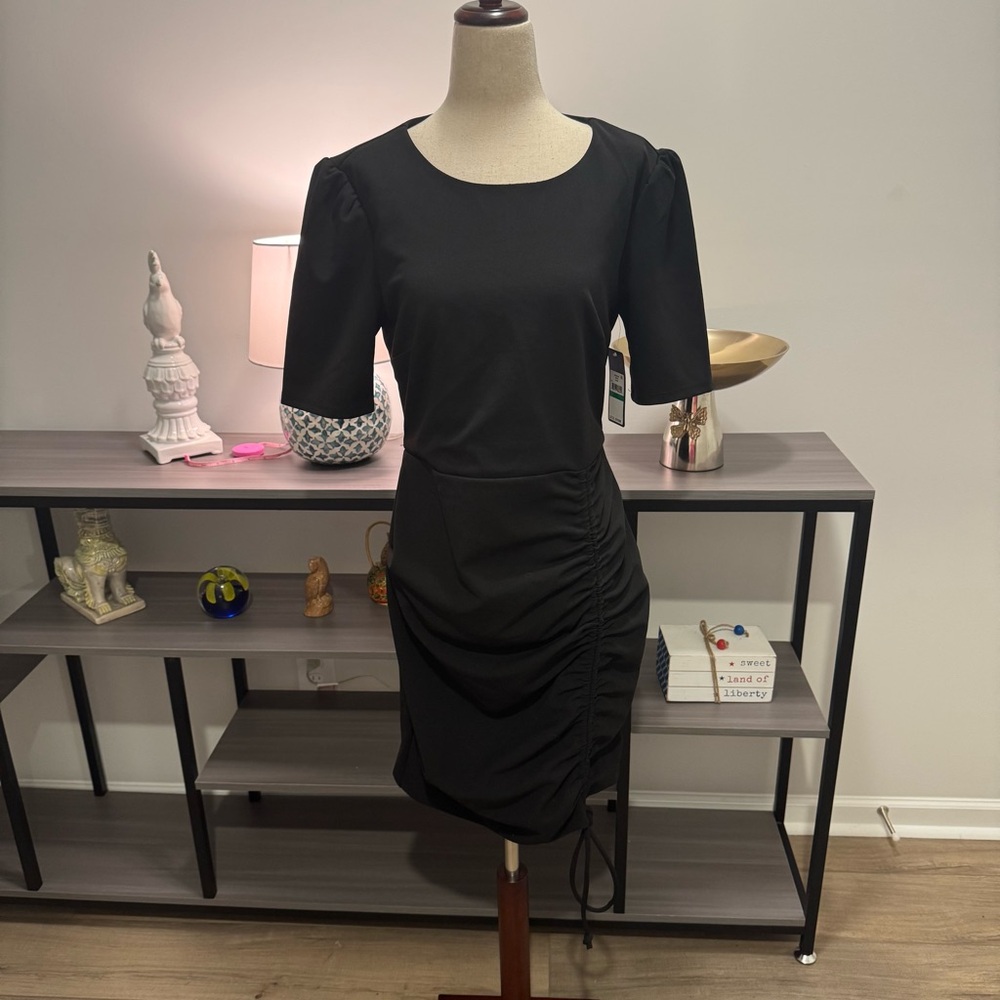 ✨ NWT Rachel Rachel Roy Black Ruched Dress – Size L ✨